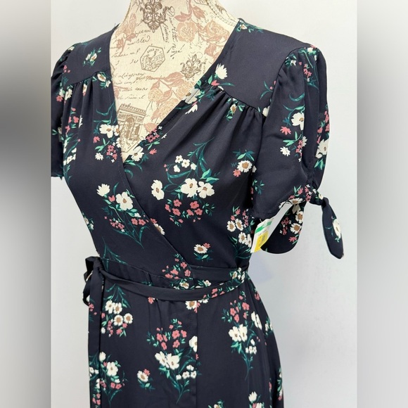 CHELSEA 28 Navy floral tie sleeve wrap maxi dress size S. - Picture 3 of 13